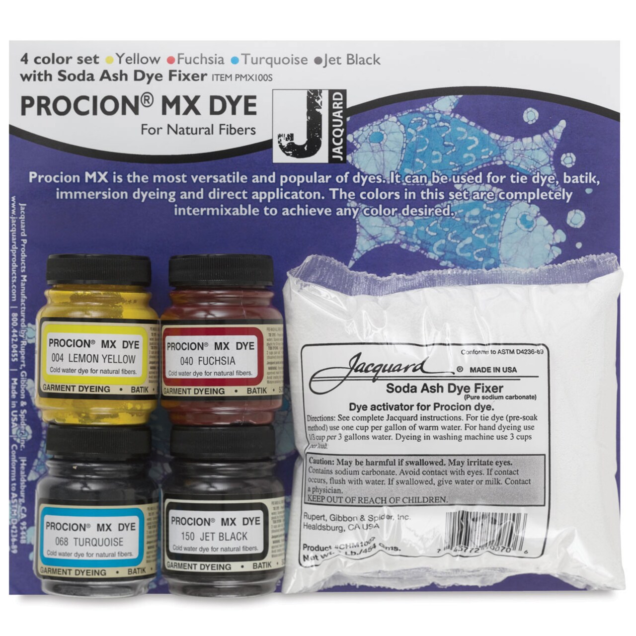 Jacquard Procion MX Fiber Reactive Cold Water Dye - Starter Set, Set of 4, 2/3 oz Jars
